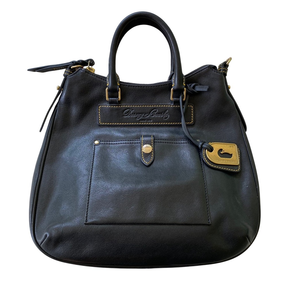 Dooney & Bourke Teardrop Satchel Black Florentine Vacchetta Leather Shoulder Bag